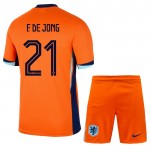 Günstige Fußballtrikots Niederlande Frenkie de Jong 21 Kinder Heimtrikot EURO 2024 Kurzarm